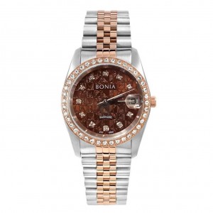 Bonia BNB10550-1646S Silver Rosegold Brown SAPPHIRE Ring Diamond Unisex